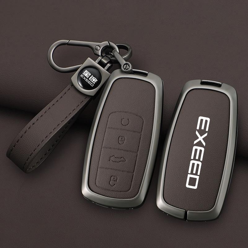 Zinc Alloy Car Dedicated Leather Key Case For Chery EXEED RX Suv 2023-Present Holder Shell Remote Keychain Accessories