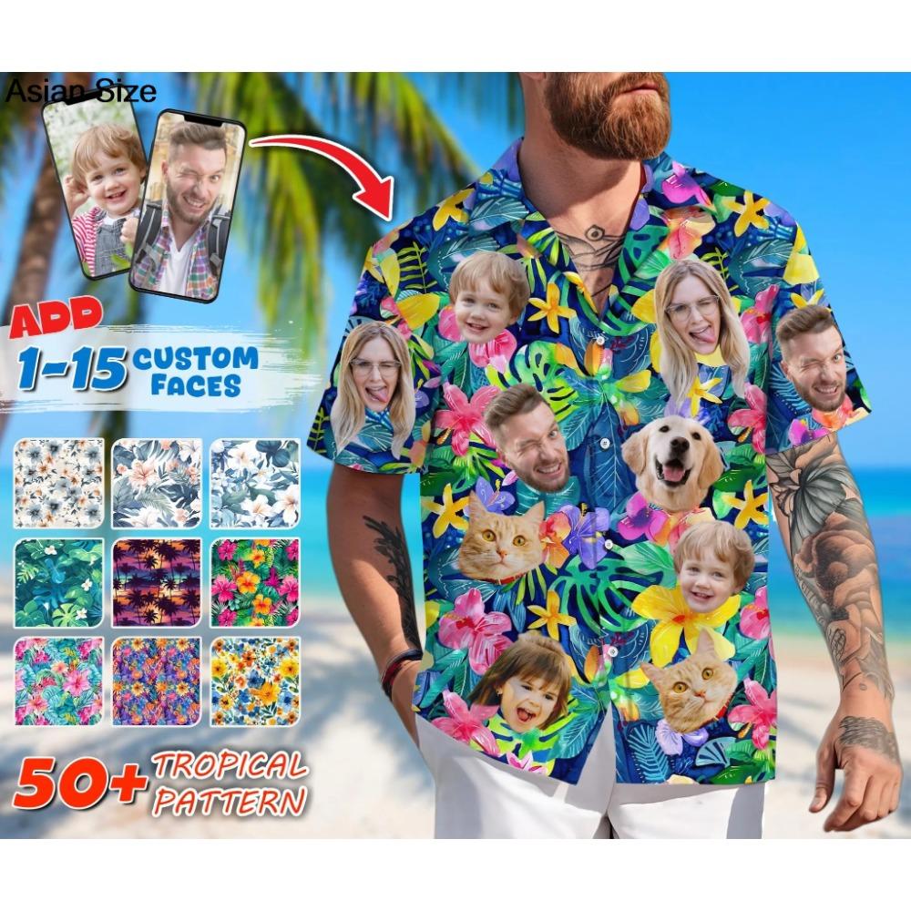 

Hawaiian Shirt With Custom Face For Men Women Personalized Hawaii Gift For Girlfriend Boyfriend Tropical Beach Button Down Shirt S