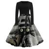 Damen Vintage Rundhals Langarmkleid mit Halloween-Print für Freizeit und Alltag