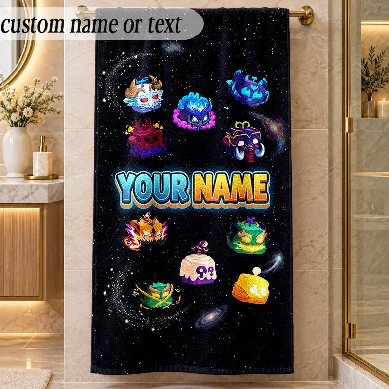 Beach TowelBlox Fruits Custom Name Text Personalized Soft Towel for Beach Pool Indoor Home Decor Gift