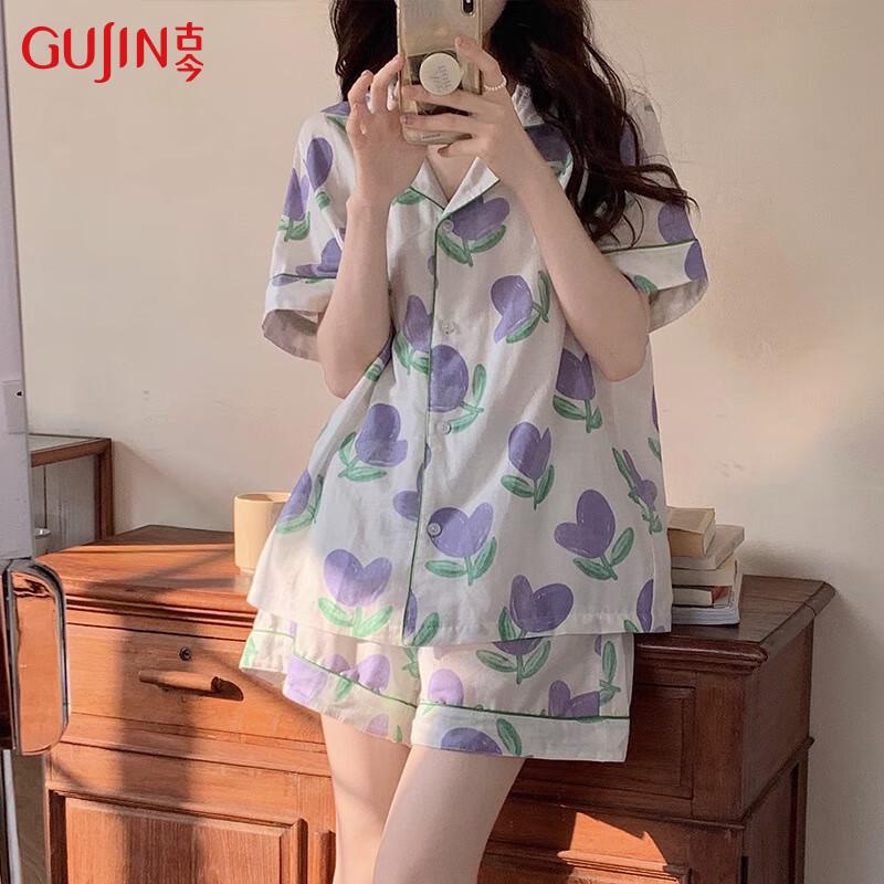GUJIN Women s 100% Cotton Gauze Pajama  Loungewear Set XL