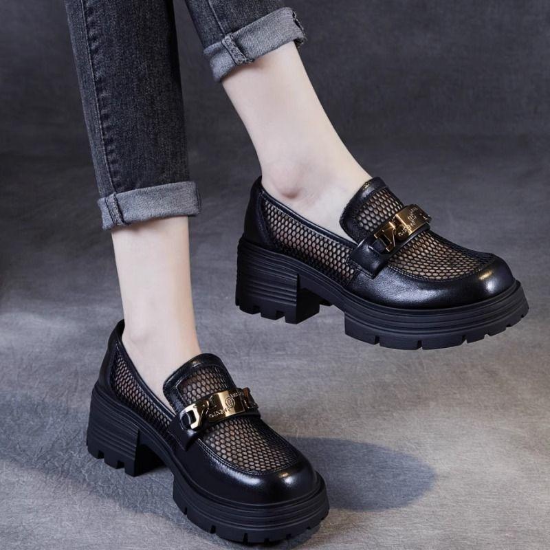 Mesh thick-soled women's new one-pedal women's shoes summer small leather shoes hollow single shoes