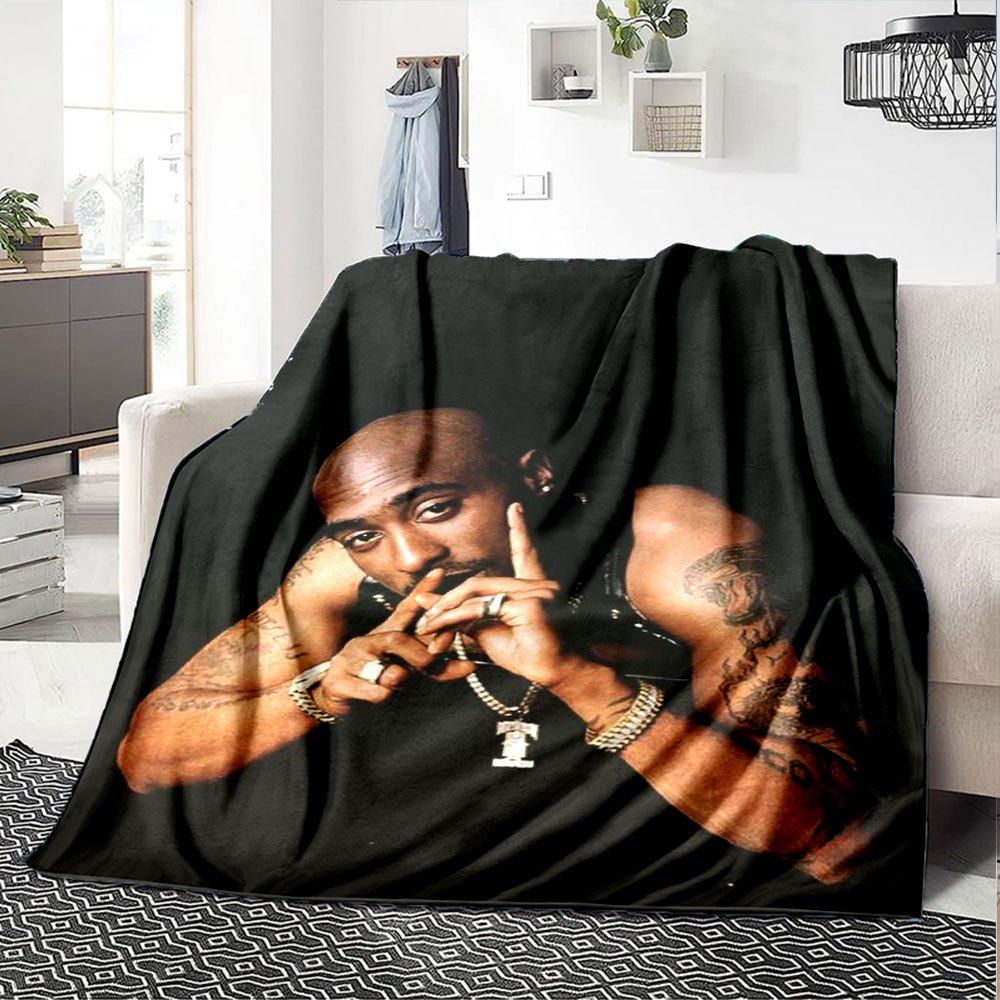 1pc 2PacHip Hop Blanket Soft Lightweight All Season Multi Purpose Throw for Sofa, Bed, Office & Picnics, French Style with Iconic Album Art & Quotes