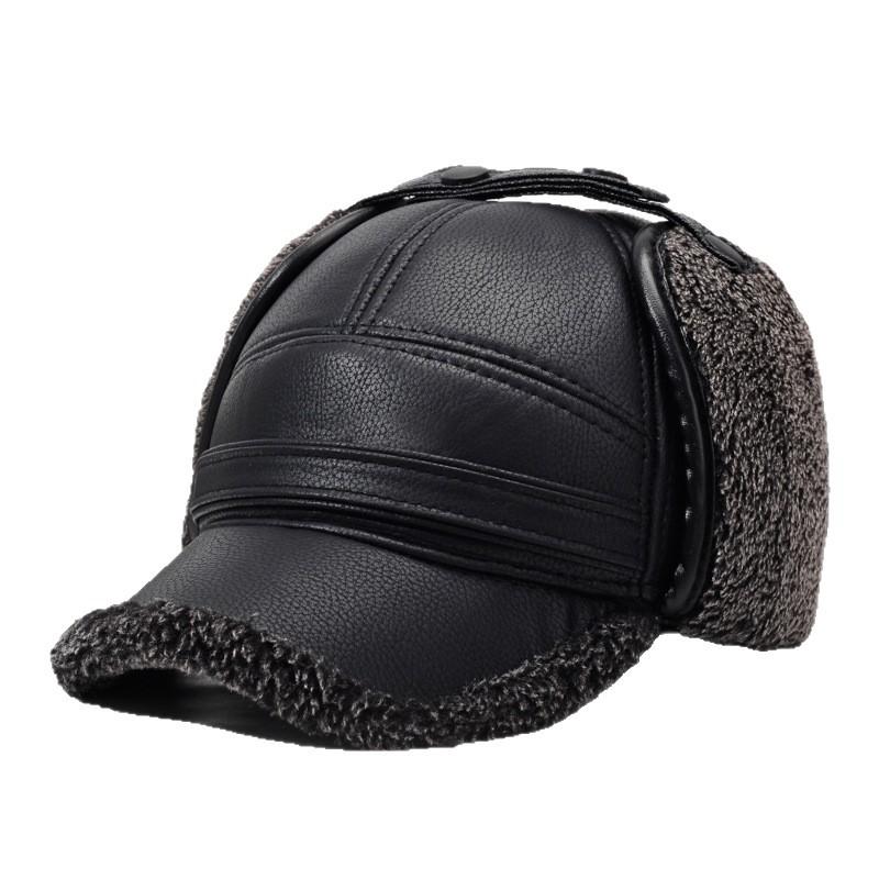 2026New PU Leather Winter Men's New Padded Warm Dad Old Man Leather Cap Middle-aged Windproof Ear Protection Duck Tongue Cap