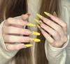 Golden Lemon: 2026 Summer Wearable Nude Yellow Gradient Nail Tips with Rhinestone Chain