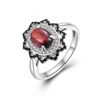 Women's Luxury 925 Sterling Silver Ring with Natural Red Garnet Gemstones Fine Jewelry for Women Bithday Party Gift