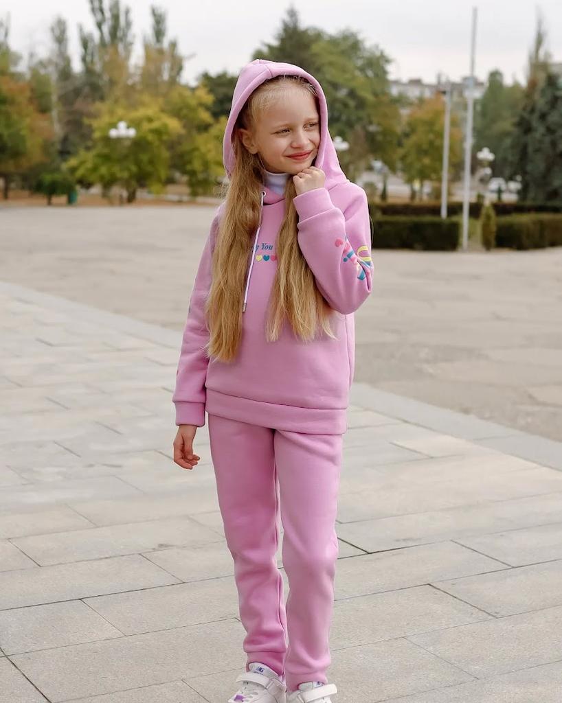 Tracksuit – Warm Girls Hoodie and Pants, Sleeve Print Design, Winter 6314-025-33-5 HC