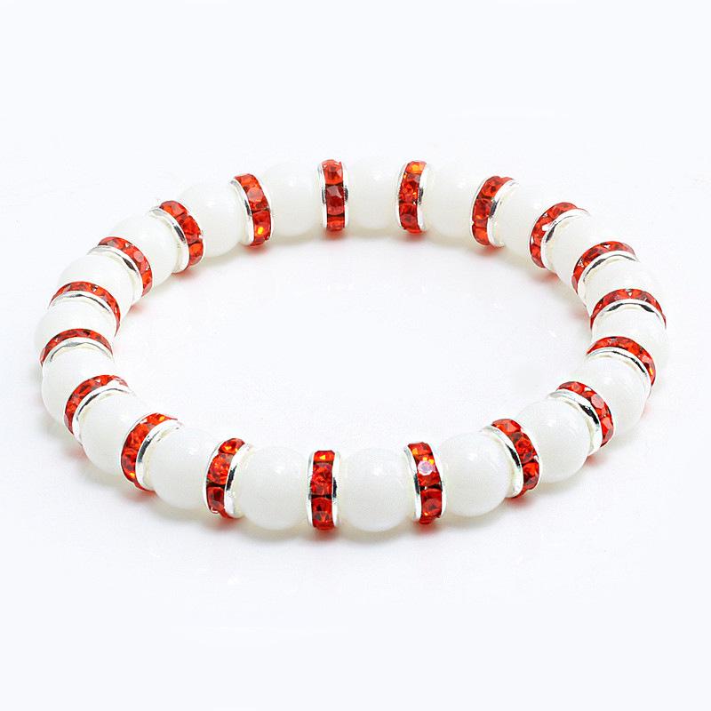 8mm White Porcelain Beads Rhinestone Bracelet: Trendy Unisex Wristband with Hand Rope