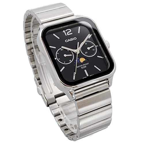 Casio Standard Moon Phase Analog Men's Watch MTP-M305D-1AV, Metal Band, Black