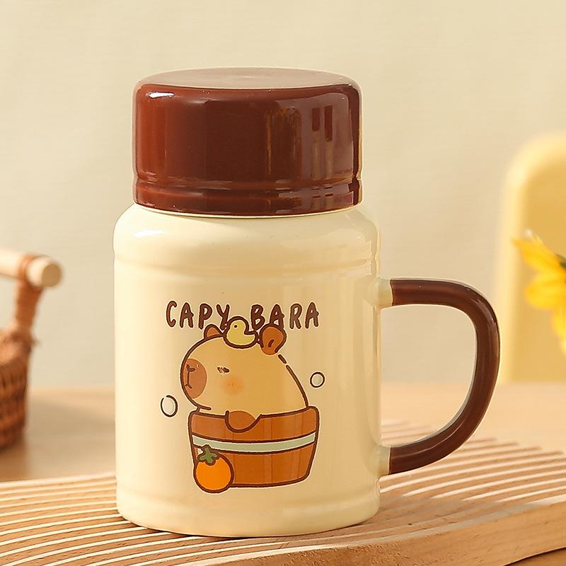 

Mug with Lid Kapibala Creative Cup Cute Ceramic Water Cup for Home Use 301-400ml