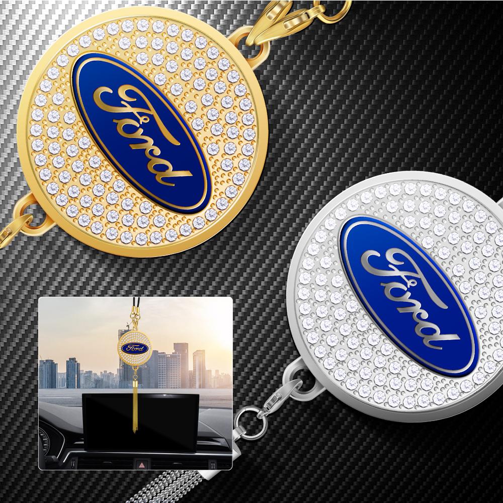 AAAMW1 1pc Diamond Metal Car Badge Rearview Mirror Pendant Auto Interior Hanging Ornaments For Ford Focus Mustang Fiesta Mondeo mk7 mk2