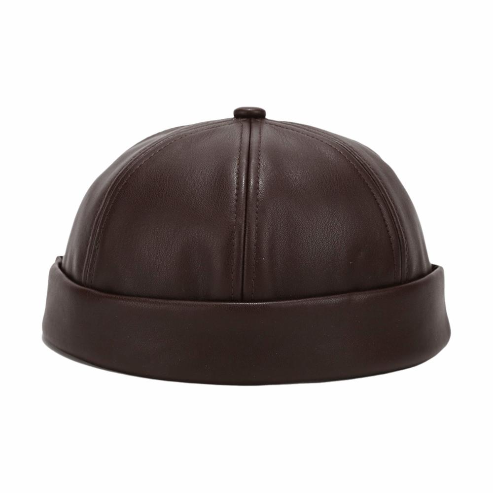Leather Brimless Round Landlord Hat Solid Color Trendy Cap New Melon Skin Hat Unisex