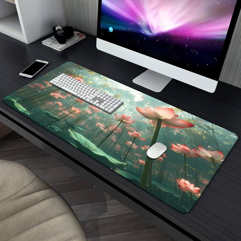 Pink Lotus Scene Mouse Pad NonSlip Rubber Base Large Desk Mat for Gaming Office Decor Ideal for Gaming Office Decor