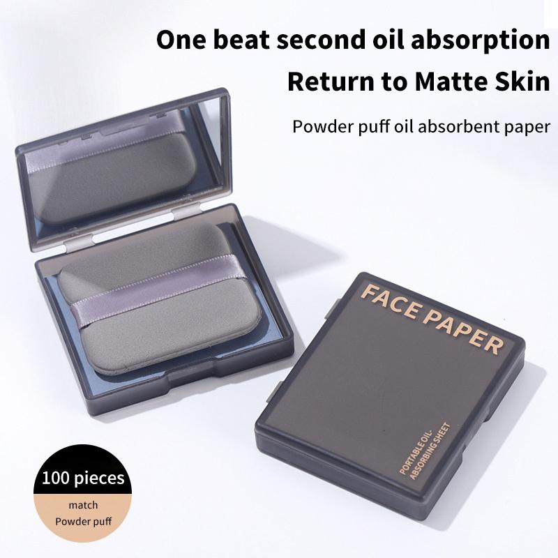 100pcs Bamboo Blotting Papers With Mirror&Makeup Puff Refreshing Portables Oil Control Tool Kit Facial Oil Absorbing Sheets Care