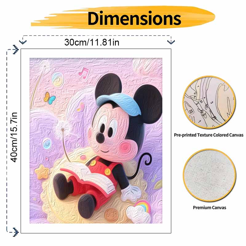 Disney Oil Paint Hand Painting Kit Mickey Reading Book Decoration Classic Style Home Decor Art Wall Pictures Gift For Living Room