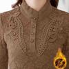 Camisa de encaje de otoño e invierno Camisa superior ajustada Camisa de mujer de talla grande con relleno de terciopelo y calidez