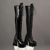 Fashion New Belt Buckle Cross Strap Elegant Black Over The Knee Boots Hot Girl Sexy Punk Style Pole Dance Fashion High Heels Shose 35-44