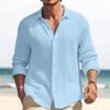 Camisa de otoño y primavera para hombre, camiseta de manga larga con una hilera de botones, Color sólido, cuello vuelto, holgada, suave y transpirable, Top de oficina diario para hombre