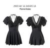 Women's Black One-Piece Skirt Swimsuit 2025 - Summer Conservative Swimwear, Sweet Slimming Design with Belly Coverage.