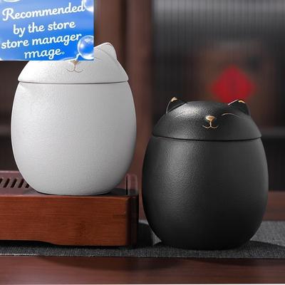 Cute Cat Tea Jar Ceramic Sealed Pot Storage Container Household Spice Jar Bulk Jar  Tea Pot Tea Box