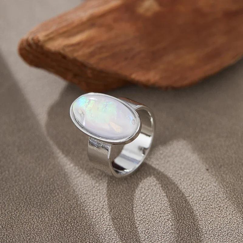 Punk Style CopperColor Oval Stone Ring Ladies Fashion Trend Holiday Party Jewelry Accessories Gifts