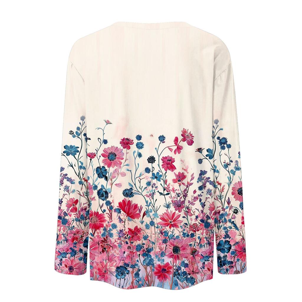 Koszule damskie z długim rękawem Śliczne nadruki Koszulki z nadrukami Bluzki Casual Plus Size Podstawowe topy Pulowery