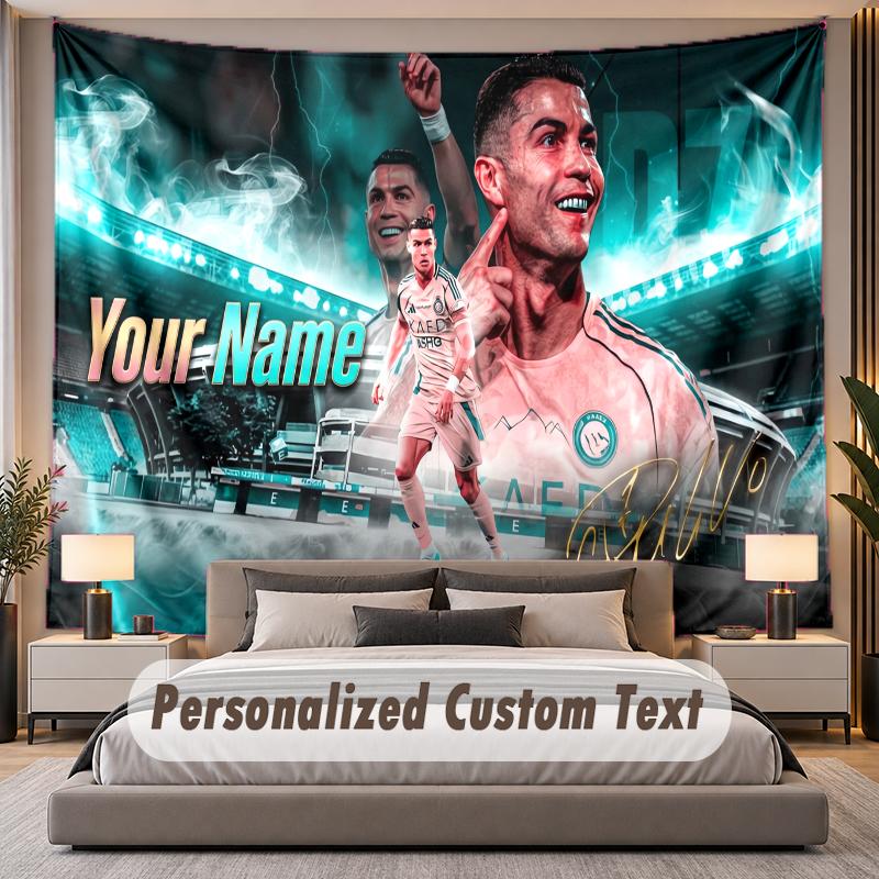 Tapeçaria de Parede Personalizada com Nome e Texto Cristiano Ronaldo Poliéster Para Quarto