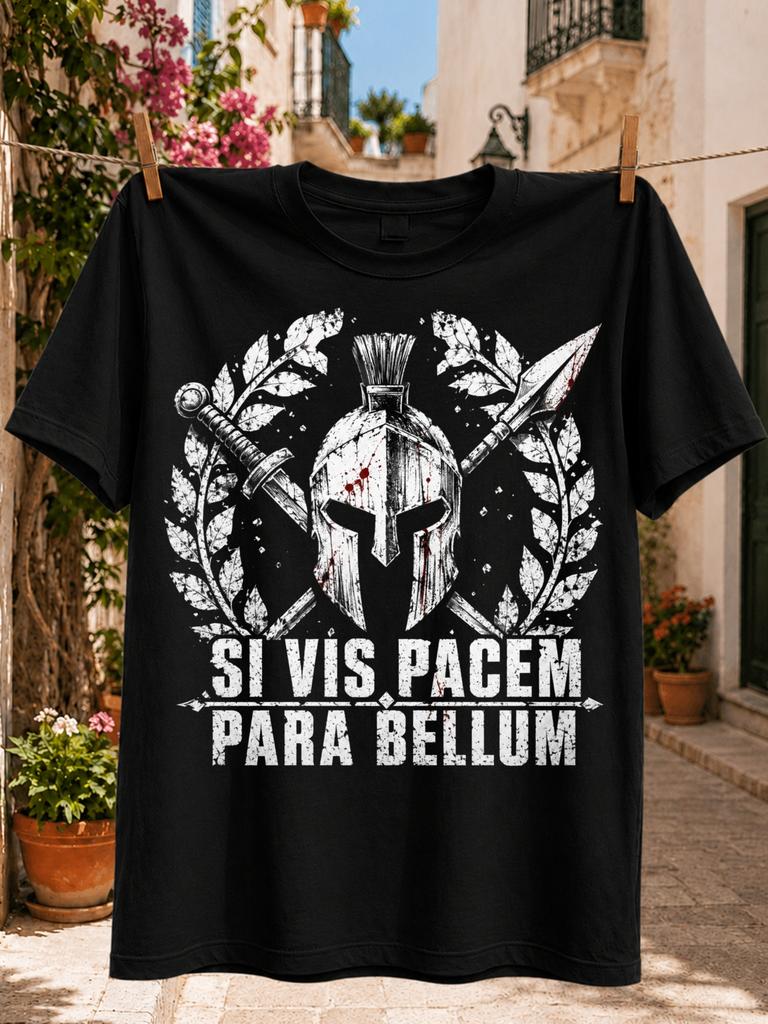 Si Vis Pacem Para Bellum Warrior Graphic Crossed Sword And Spear Laurel Wreath And Blood Splatter Unisex All Tshirt