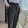 Herren Graue Hochtaillierte Slim Fit Neun-Punkt Gerade Hose - 2024 Frühling/Sommer Business Casual.