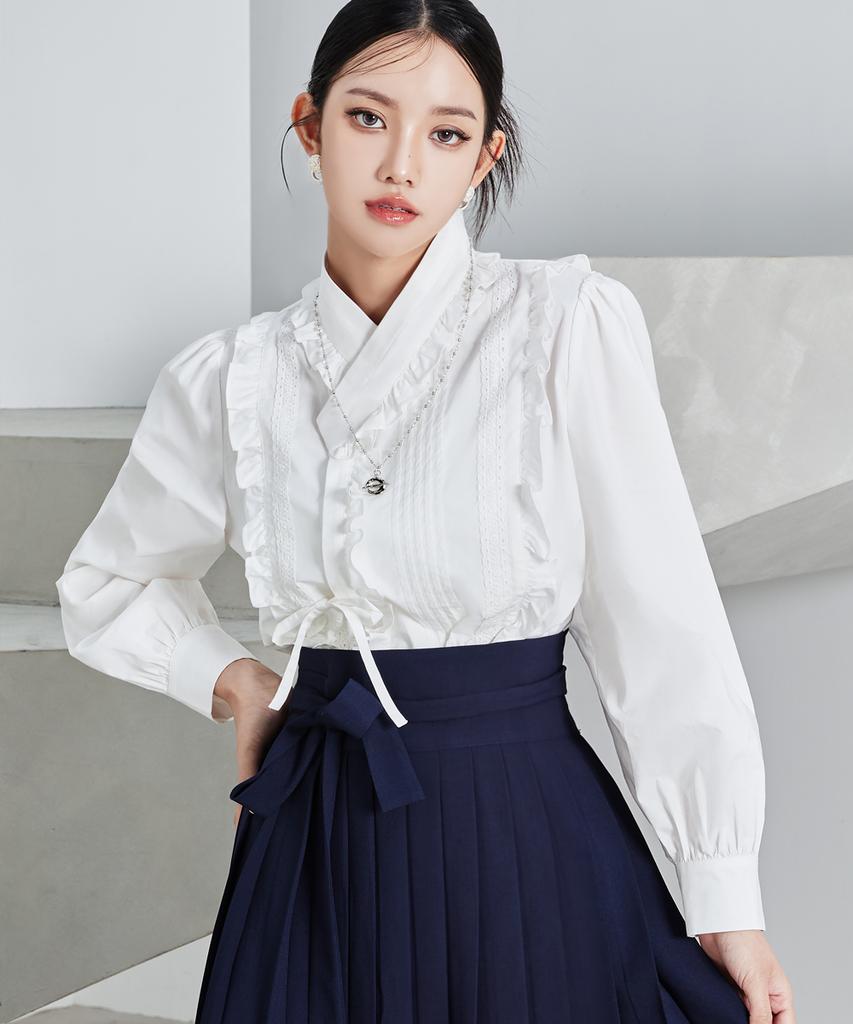 TM3 Baekhwa Lace Hanbok Long Sleeve Shirt White