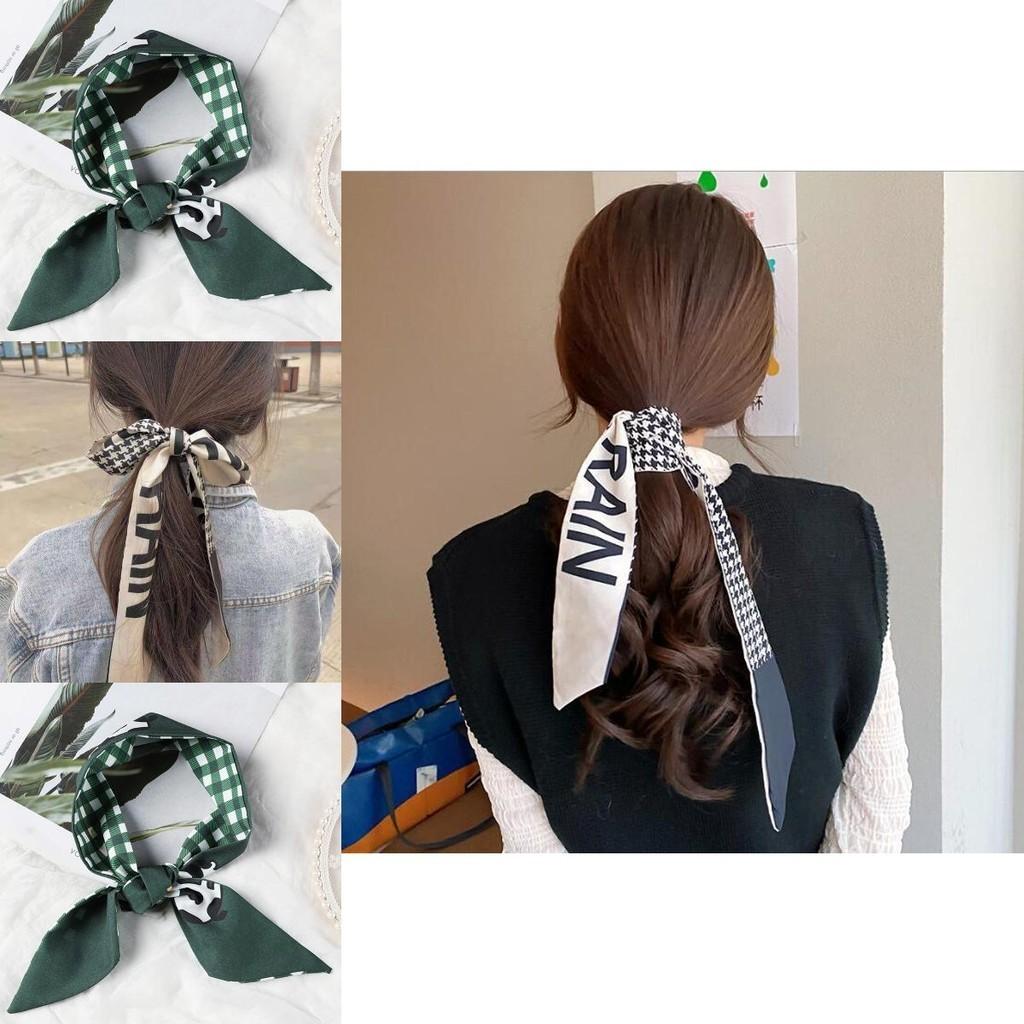 Elegant Plaid Headbands Silk Scarf Hair Rope With Beautiful Houndstooth Design For Women