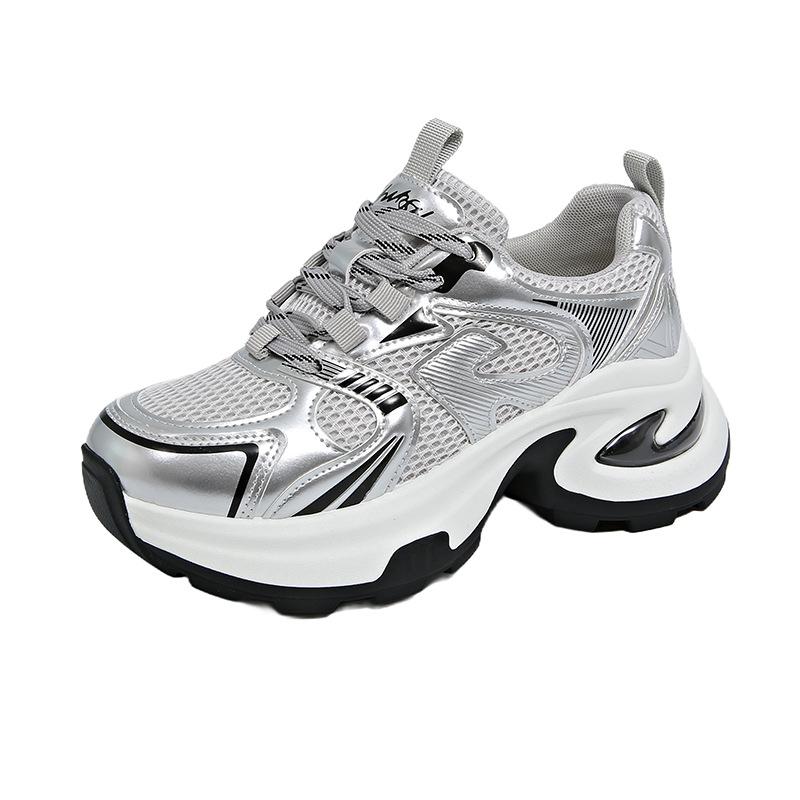 Thick-soled heightening silver dad shoes women's 2025 new spring and autumn small casual sports women's shoes