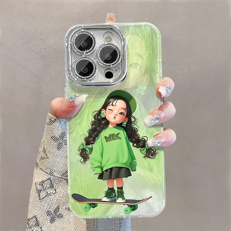 The Skateboard Girl Is Suitable for The Cute Cartoon Apple 16, Phone Case 15, Pro Max, Feather Screen 14, Super Cute 13, and High-end 11