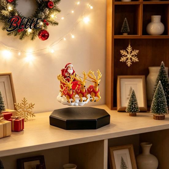 Magical Christmas Room Decor Magnetic Levitation Santa Sleigh Decor Floating Claus Tabletop Rotating Ornament for Fireplaces Ornament Display Stand,
