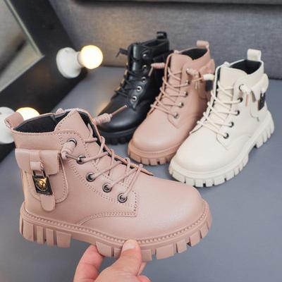 Jesienno-zimowe dziewczęce botki antypoślizgowe chłopięce PU skórzane krótkie buty dziecięce buty maluch dziewczyna buty