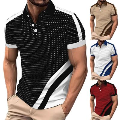 Men's Striped Dot Print Button Lapel Short Sleeve Top Men's Casual Fashion Shirt