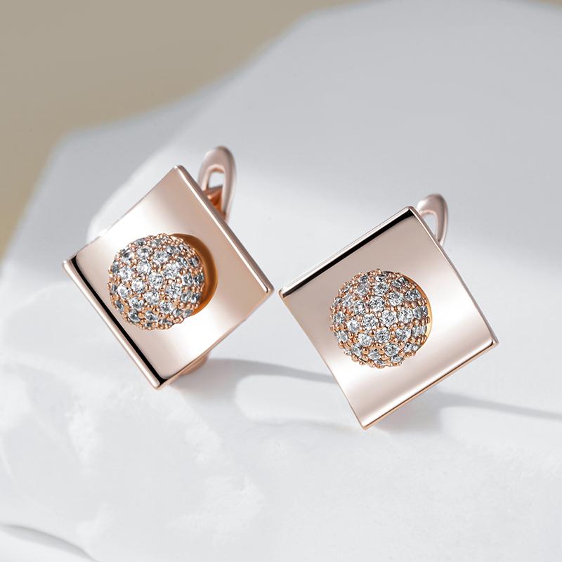 Unusual  Rose Gold Color Dangle Earrings For Women Shiny Natural Zircon Accessories High Quality Daily Fine Jewelry