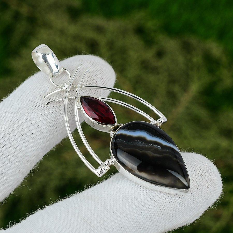 Sisters Day Sale 925 Sterling Silver Sardonyx Stone Mozambique Garnet Pendant