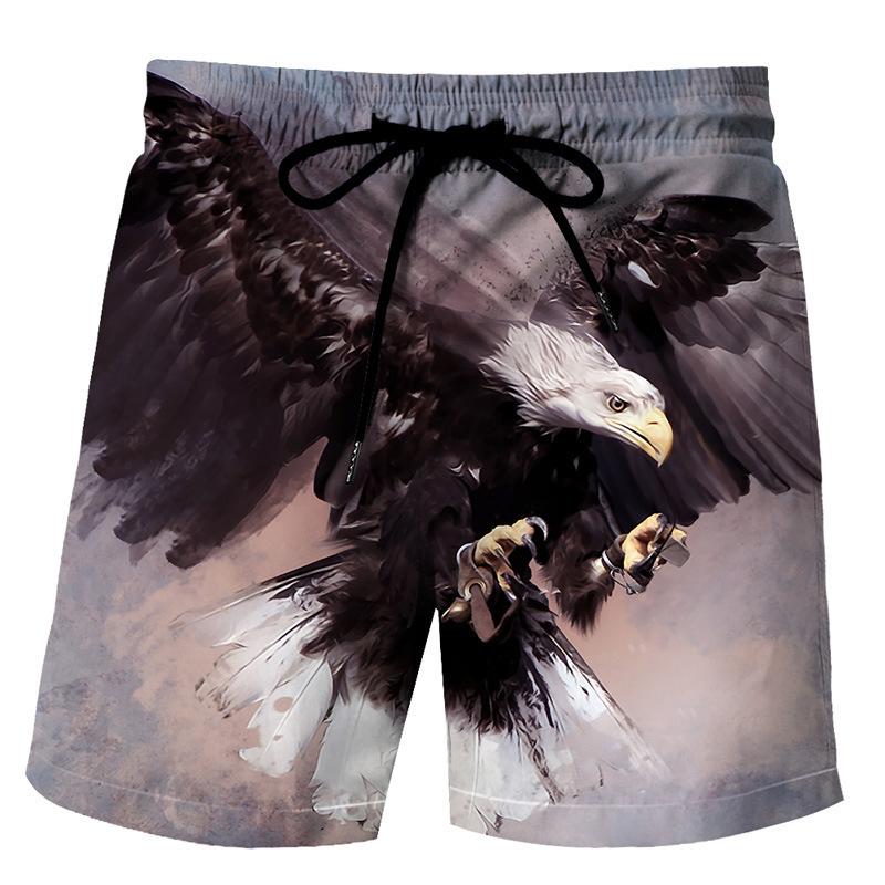 Herren 3D Digital bedruckte Tier Adler Strandhose, Herren Locker Lässig Urlaub Strand Fünfviertel Shorts
