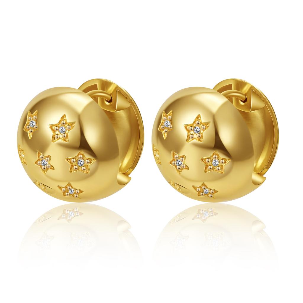 New Pentagram Love Smooth Ear Buckle Fashion Titanium Steel Casting Real Gold Geometric Earrings Earrings