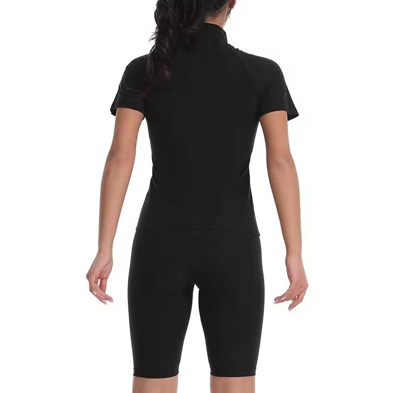 Damen Sauna Anzug 2-teiliges Set Kurzarm Top + Shorts Heißes Schweiß-Schlankheits-Sportbekleidung für Yoga Laufen Workout