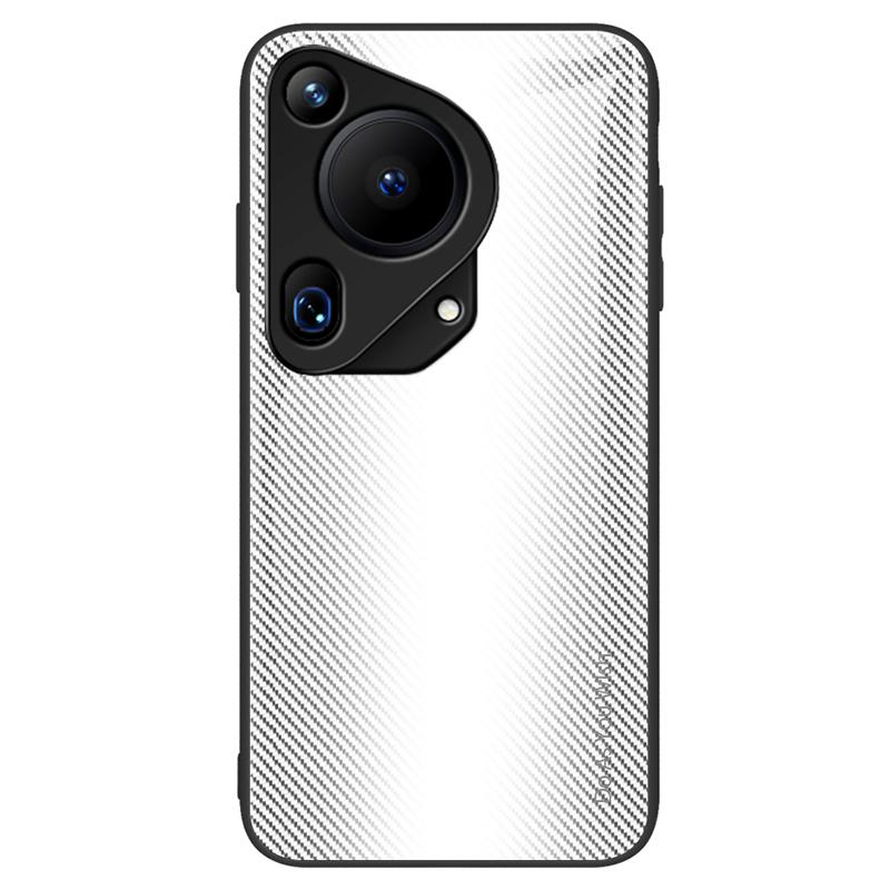 

For Huawei Pura 70 Ultra Case Tempered Glass+TPU Phone Cover Carbon Fiber Texture White