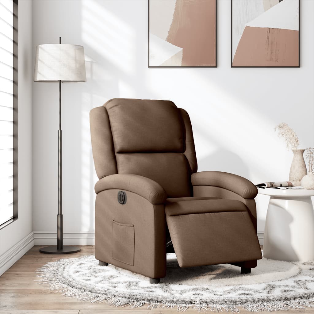 Electric Recliner Chair Brown Fabric