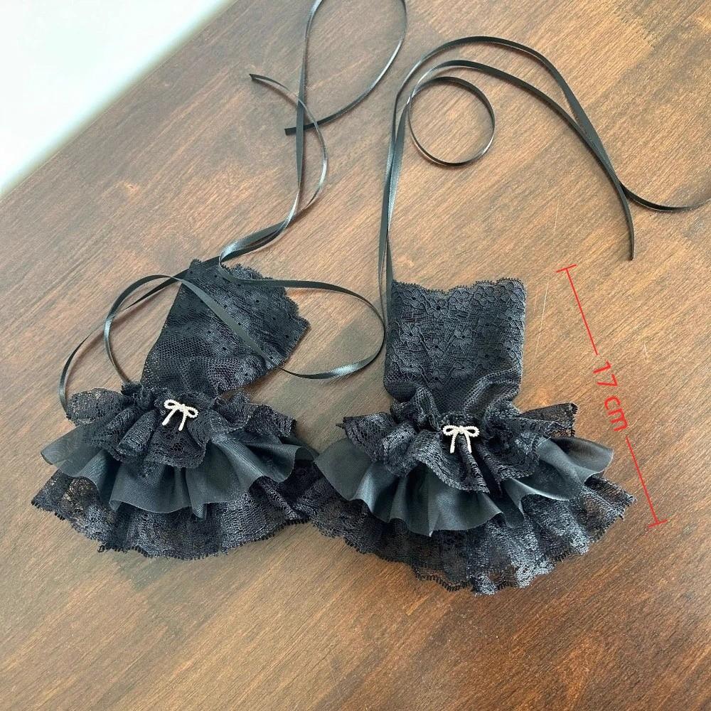 Flare Style Lace Wrist Cuffs Silk Ribbon Flare Cuffs Vintage Ruffles Gloves  Girl