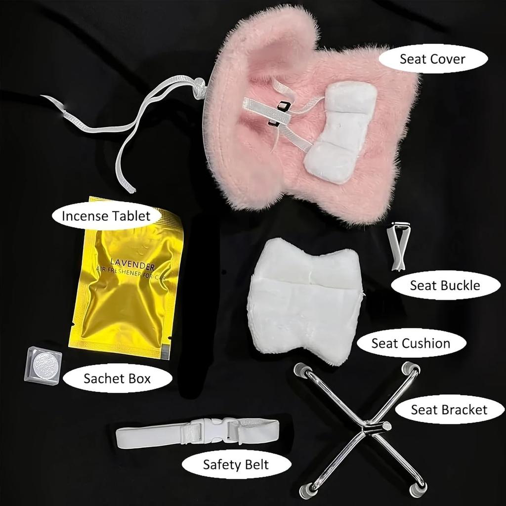 La-bubu Car Seat with Soft Furry Cushion for 10-17cm Dolls, La-bubu Accessories, Car Air Vent Decor, Includes Seat Leg for Desktop Display