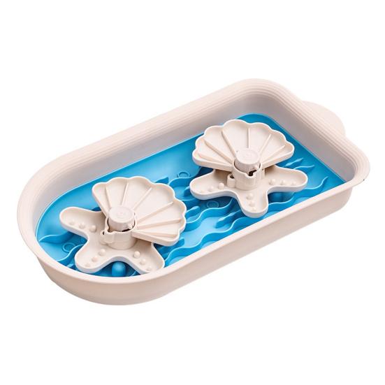 

Миска для медленного кормления питомцев с двумя отделениями, вращающаяся миска-пазл для собак в форме морской звезды и раковины, на присоске, пластиковая миска для еды против заглатывания для кошек и собак синий