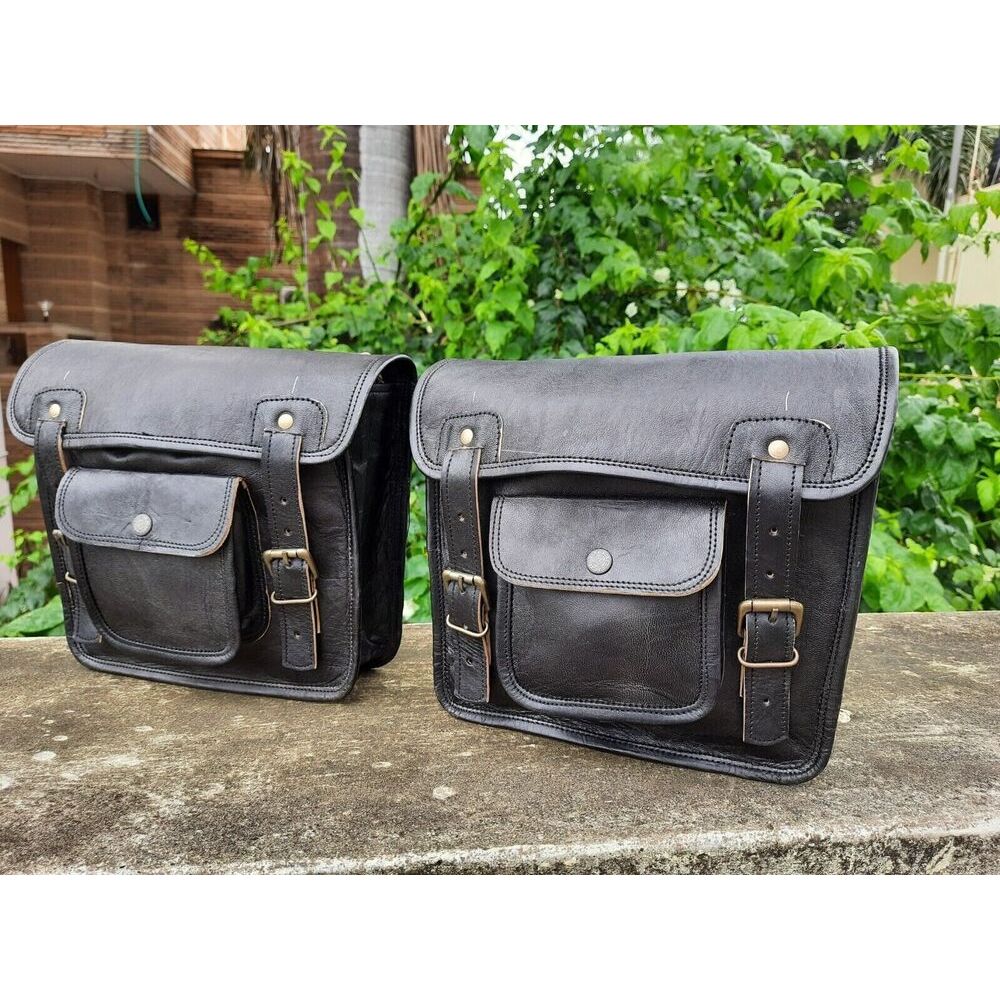 2 Motorcycle Leather Saddle Pannier Vintage Storage Bags