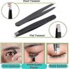 Professional Eyebrow Tweezers Set, 3 Pieces Stainless Steel Precision Tweezers for Plucking Eyebrows (Black)