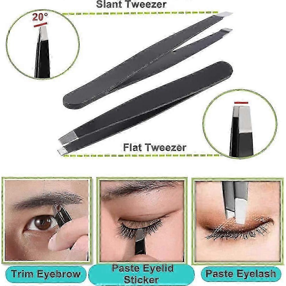 Professional Eyebrow Tweezers Set, 3 Pieces Stainless Steel Precision Tweezers for Plucking Eyebrows (Black)