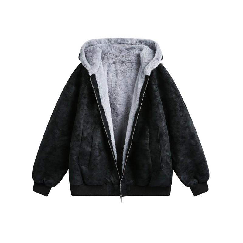 Unisex Winter Dicke Fleece-gefütterte Baumwolljacke Mit Kapuze Warmer Übergroßer Parka In Einfarbig Herren Damen